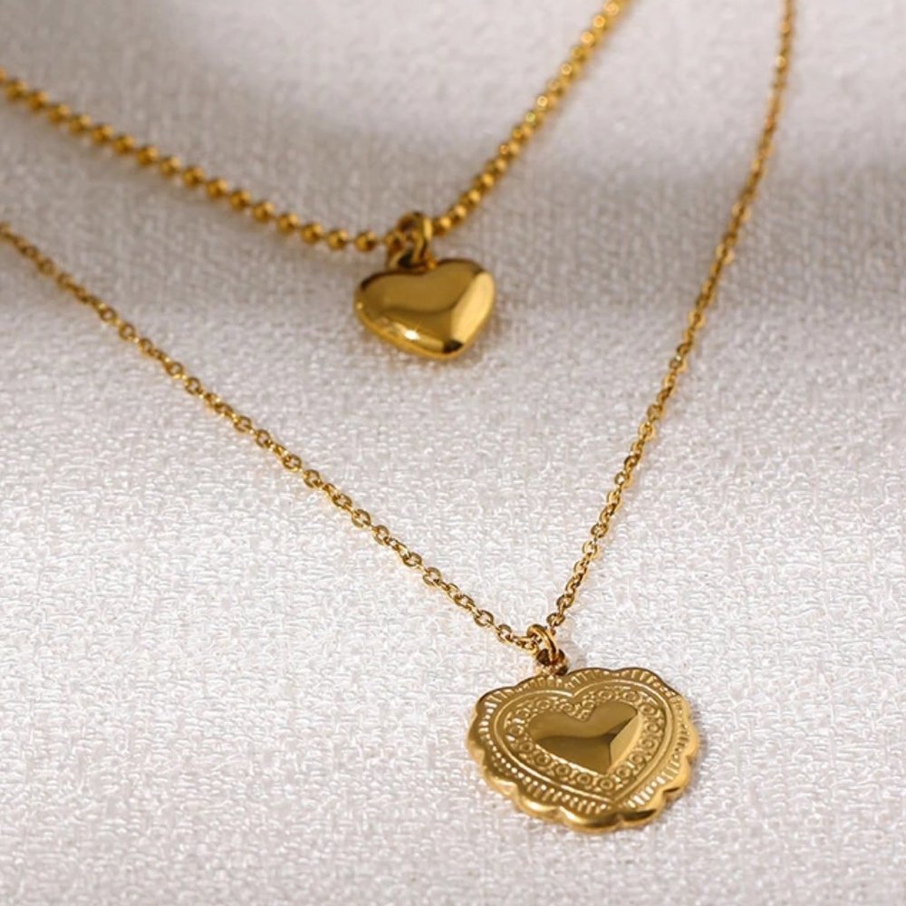 New 18K Gold Plated Heart Double Layer Necklace - Picture 1 of 3